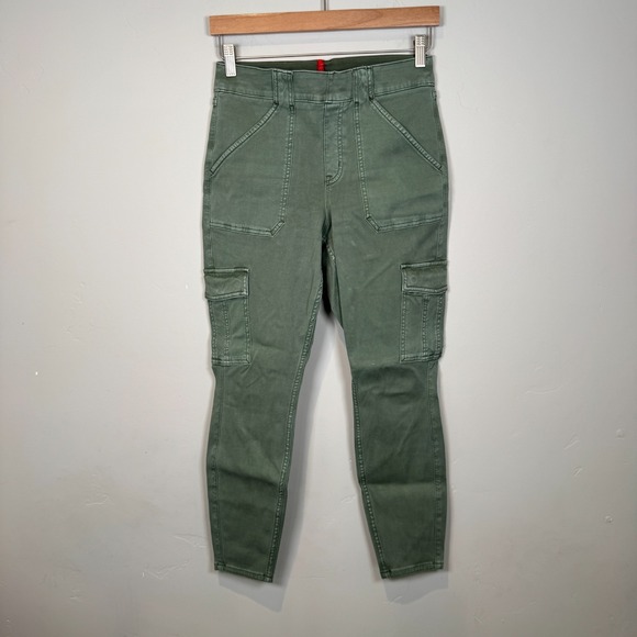 Spanx Cargo Pants Green Stretch Twill Ankle Cargo Pants 20311Q Size Large Pocket - Picture 1 of 12